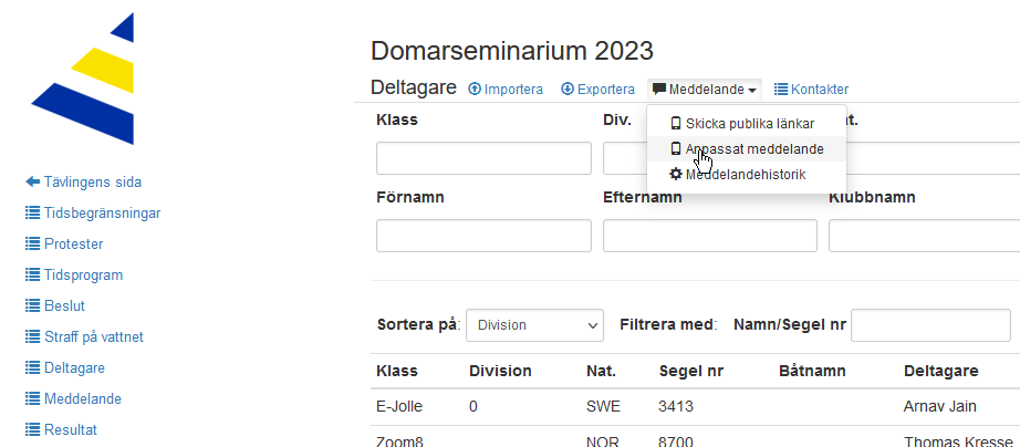 Skicka meddelande till deltagare