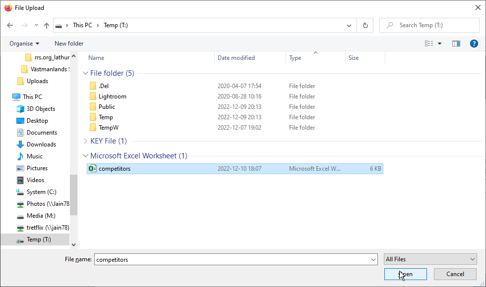 Välj fil med deltagarlista
