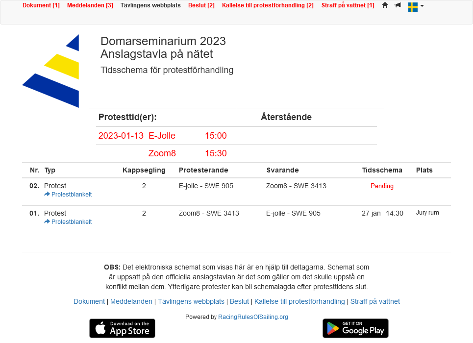Publika sidan med kallelse till protester